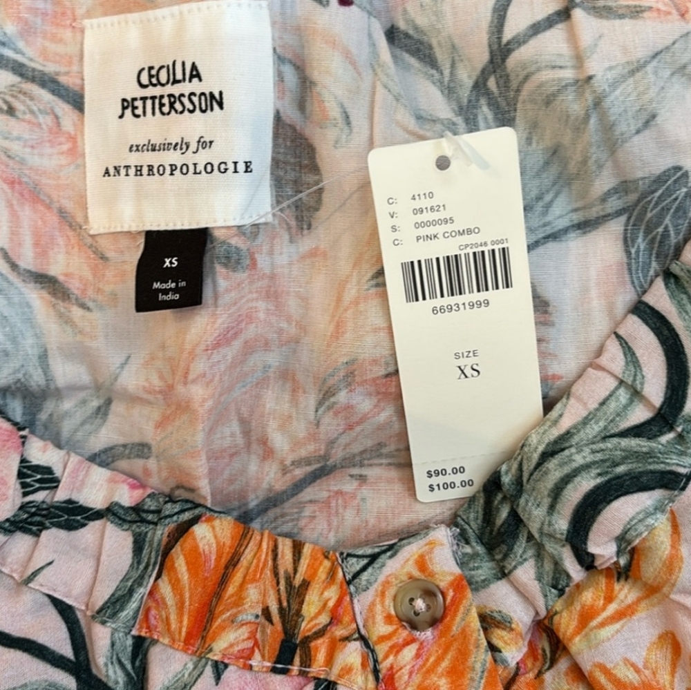 ๐๏ธ Anthropologie Cecilia Pettersson Floral Print with Elastic Shoulder Top. NWT - Picture 10 of 12